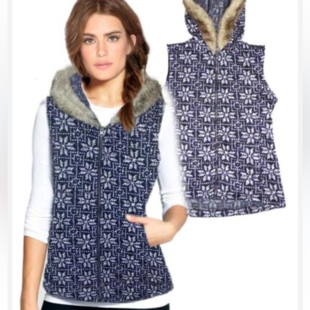 Talbots Faux Fur Hoodie Vest Size L